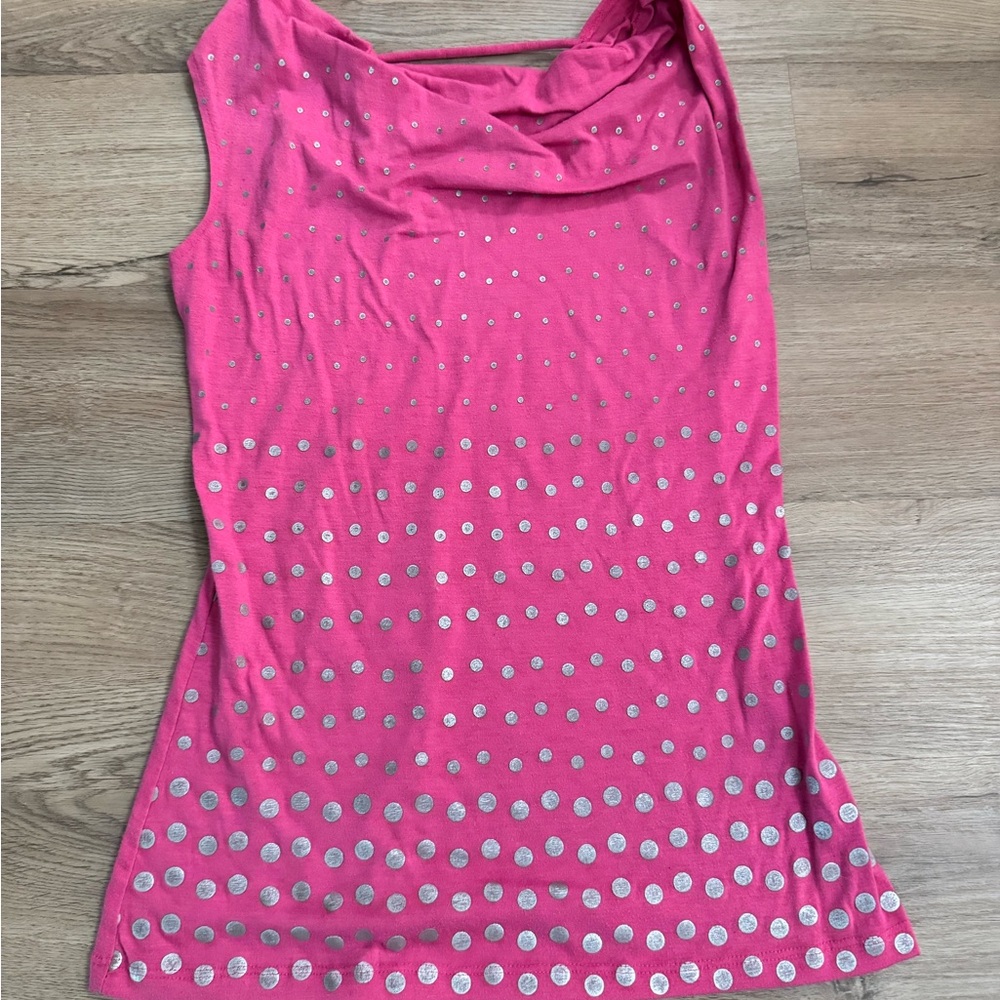 Pink and Silver Polka Dot Short Sleeve Top